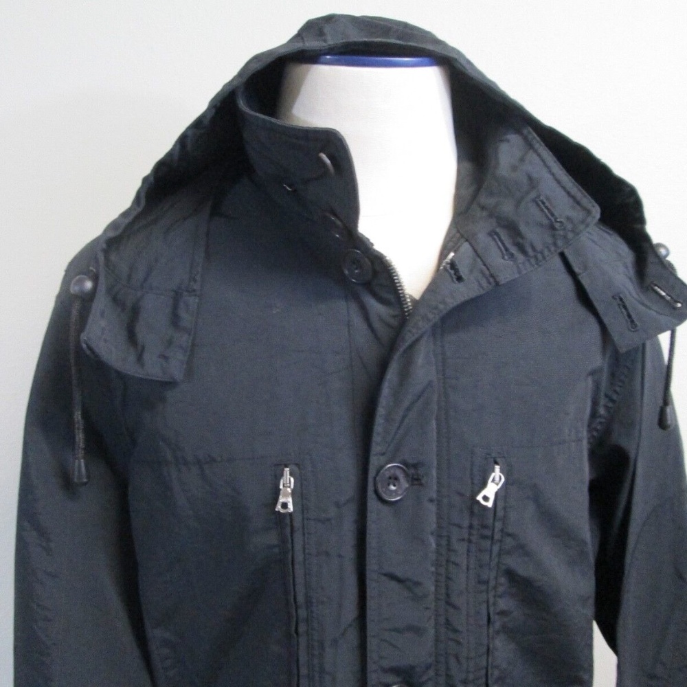 DKNY Grunge Punk Mens Hooded Parka Storm Overcoat Trench Coat Jacket S